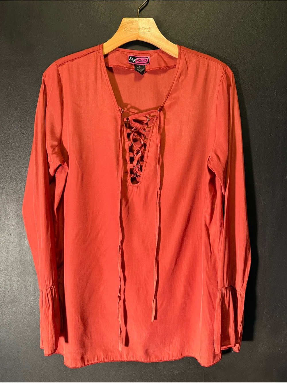 Say What? Lace-Up Long Sleeve Mini Dress in Rust Orange